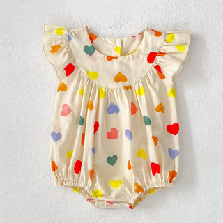 Heart Print Fly Sleeve Romper - RYAN AND REMI