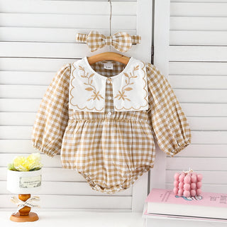 Checkered  Embroidered Collar Romper - RYAN AND REMI