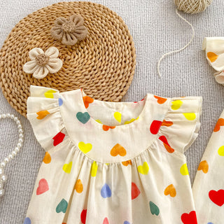 Heart Print Fly Sleeve Romper - RYAN AND REMI