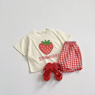 Plaid Shorts Fruit Print Set - RYAN AND REMI