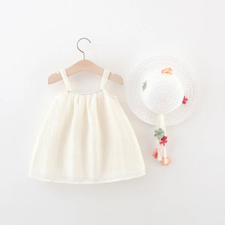 Flower Applique Dress With Straw Hat - RYAN AND REMI