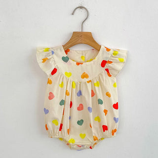 Heart Print Fly Sleeve Romper - RYAN AND REMI