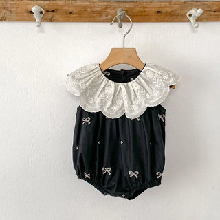Black Embroidery Bow Romper - RYAN AND REMI