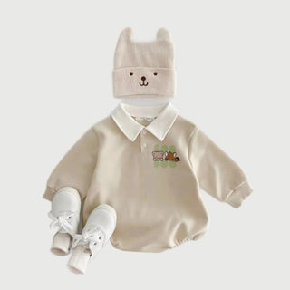 Baby Boys' Cartoon Romper: Long Sleeve Turn-Down Collar Jumpsuit - RYAN AND REMI