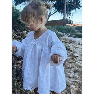 Long Sleeve Linen V-neck Dress - RYAN AND REMI