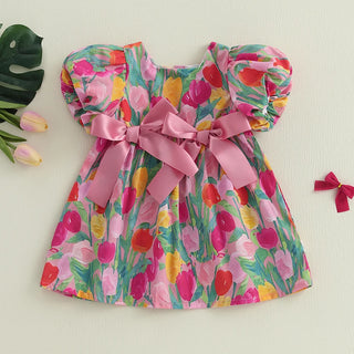 Floral Print Ribbon Dress - RYAN AND REMI