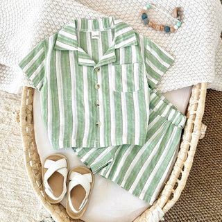 Mint Striped Linen Set - RYAN AND REMI