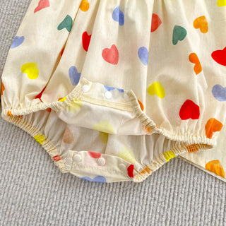 Heart Print Fly Sleeve Romper - RYAN AND REMI