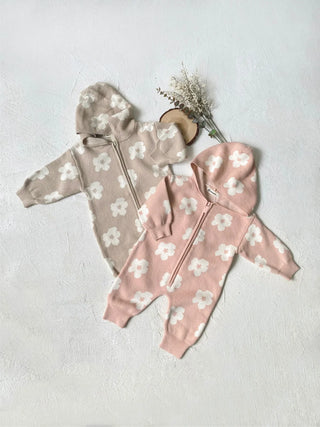 Floral Knitted Zip Up Hooded Jumpsuit - RYAN AND REMI