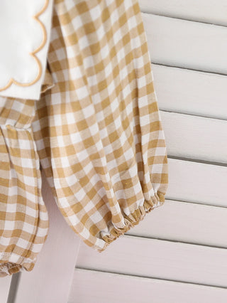 Checkered  Embroidered Collar Romper - RYAN AND REMI