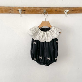 Black Embroidery Bow Romper - RYAN AND REMI