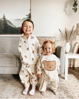 Waffle Teddy Bear Print Jogger Set - RYAN AND REMI