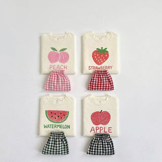 Plaid Shorts Fruit Print Set - RYAN AND REMI