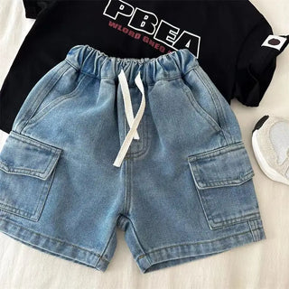 Drawstring Denim Cargo Shorts - RYAN AND REMI