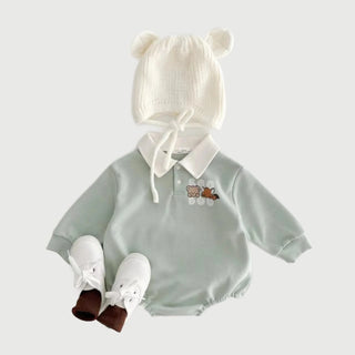 Baby Boys' Cartoon Romper: Long Sleeve Turn-Down Collar Jumpsuit - RYAN AND REMI