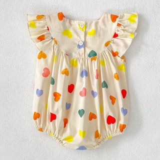Heart Print Fly Sleeve Romper - RYAN AND REMI