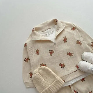 Waffle Teddy Bear Print Jogger Set - RYAN AND REMI