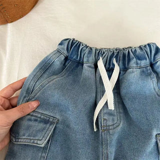 Drawstring Denim Cargo Shorts - RYAN AND REMI