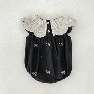 Black Embroidery Bow Romper - RYAN AND REMI