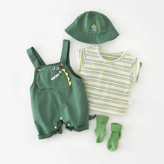 Striped Tee And Dinosaur Jumpsuit - RYAN AND REMI