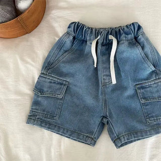 Drawstring Denim Cargo Shorts - RYAN AND REMI