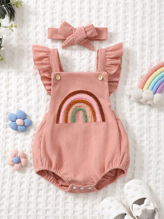 Corduroy Rainbow Romper w Headband - RYAN AND REMI