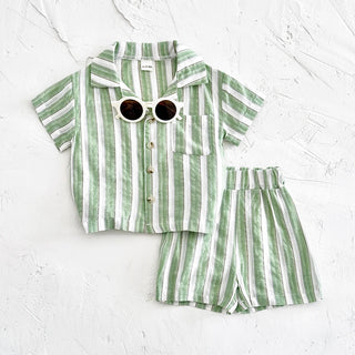 Mint Striped Linen Set - RYAN AND REMI
