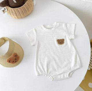 Soft Teddy Bear Pocket bodysuit Onesie - RYAN AND REMI