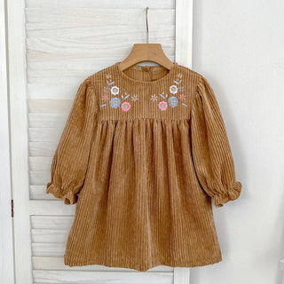 Kleid aus Cord mit Blumenstickerei