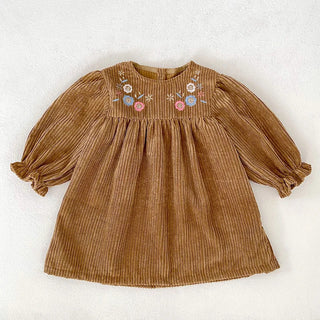 Kleid aus Cord mit Blumenstickerei