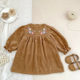 Kleid aus Cord mit Blumenstickerei