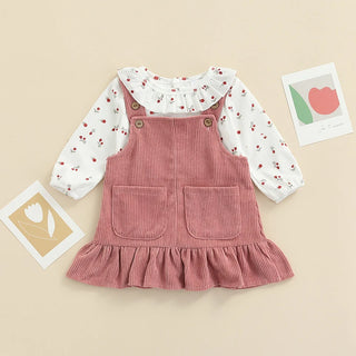 Floral Blouse Frill Suspender Dress Set - RYAN AND REMI