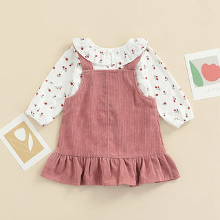 Floral Blouse Frill Suspender Dress Set - RYAN AND REMI
