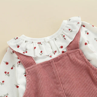 Floral Blouse Frill Suspender Dress Set - RYAN AND REMI