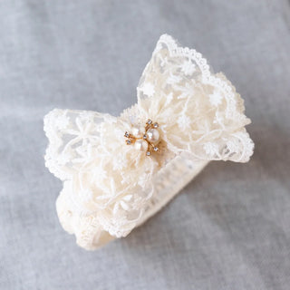Cute Lace Embroidery Bow Headband For Princess Baby Girls Solid Bow Elasticity Hair Band Luxury Headwear Gifts - RYAN AND REMI