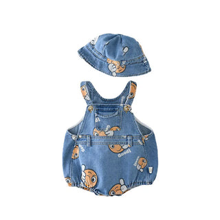Denim Emoji Romper and Hat Set - RYAN AND REMI