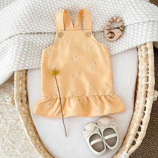 Yellow Floral Embroidery Suspender Dress - RYAN AND REMI
