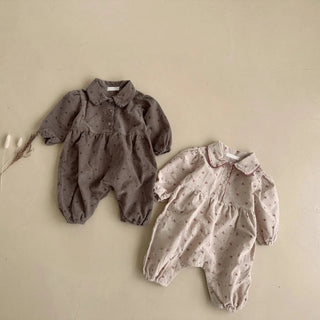 Corduroy Floral Lapel Jumpsuit - RYAN AND REMI
