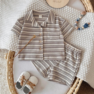 New Summer Children's Suit  Short Sleeve +Shorts Striped Boy Girl Child T-shirt  Suitable for babies aged 0-3 years old - RYAN AND REMI