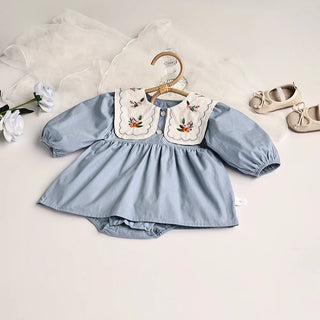 Flower Embroidery Collar Dress - RYAN AND REMI