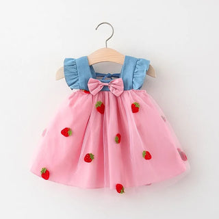 Mesh Denim Strawberry Dress - RYAN AND REMI