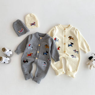 Knitted Dog Pattern Jumpsuit Set - RYAN AND REMI