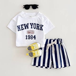 Summer New York Baby Boys Girls Clothing Set Short-Sleeved T-Shirt +Striped Shorts Newborn Baby Clothes Cotton 2Pcs Toddler 0-3Y - RYAN AND REMI
