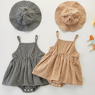 Sleeveless Plaid Dress Romper Set - RYAN AND REMI