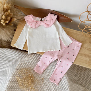 Toddler Boy Outfits Bow Collar Fruit Print Long Sleeve Sweatshirt Pink Pants Set Spring Fall Clothes Baby Girl Clothes - RYAN AND REMI
