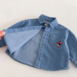Children's Denim Shirt 2026 New Spring Boys' Fashionable Embroidered Penguin Shirt Baby Korean Version Spring Top - RYAN AND REMI