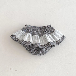 Baby Girls Plaid Skirt Shorts Kids Ruffles Lace Embroidery Pettiskirt Toddler Tutu Skirt Infant Bloomers PP Shorts 0-3t - RYAN AND REMI