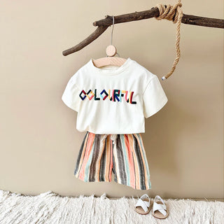 Colorful Stripe Shorts Set