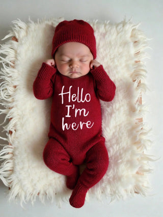 Ylsteed "Hello" Embroidery Newborn Photography Props Infant Romper Jumpsuit With Bow Hat Baby Coming Home Outfit Baby Photo-HD - RYAN AND REMI