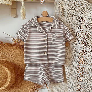 New Summer Children's Suit  Short Sleeve +Shorts Striped Boy Girl Child T-shirt  Suitable for babies aged 0-3 years old - RYAN AND REMI